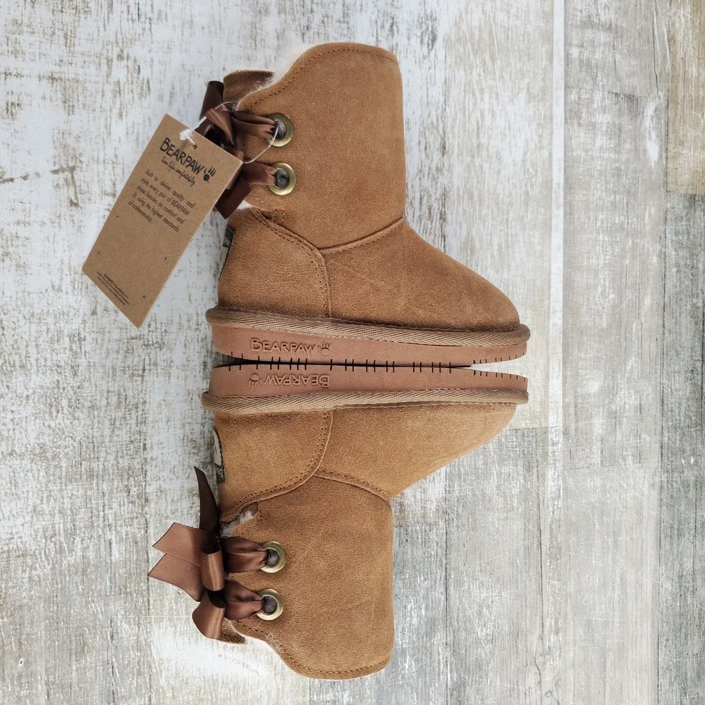 Bearpaw Milly Kids Snow Boots Sz 7 Brown Lined Suede Pull On Round Toe Classic